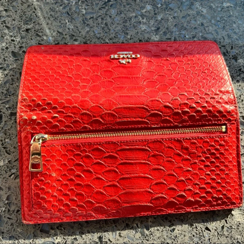Coach Red Python Embossed Wallet - Picture 4 of 11